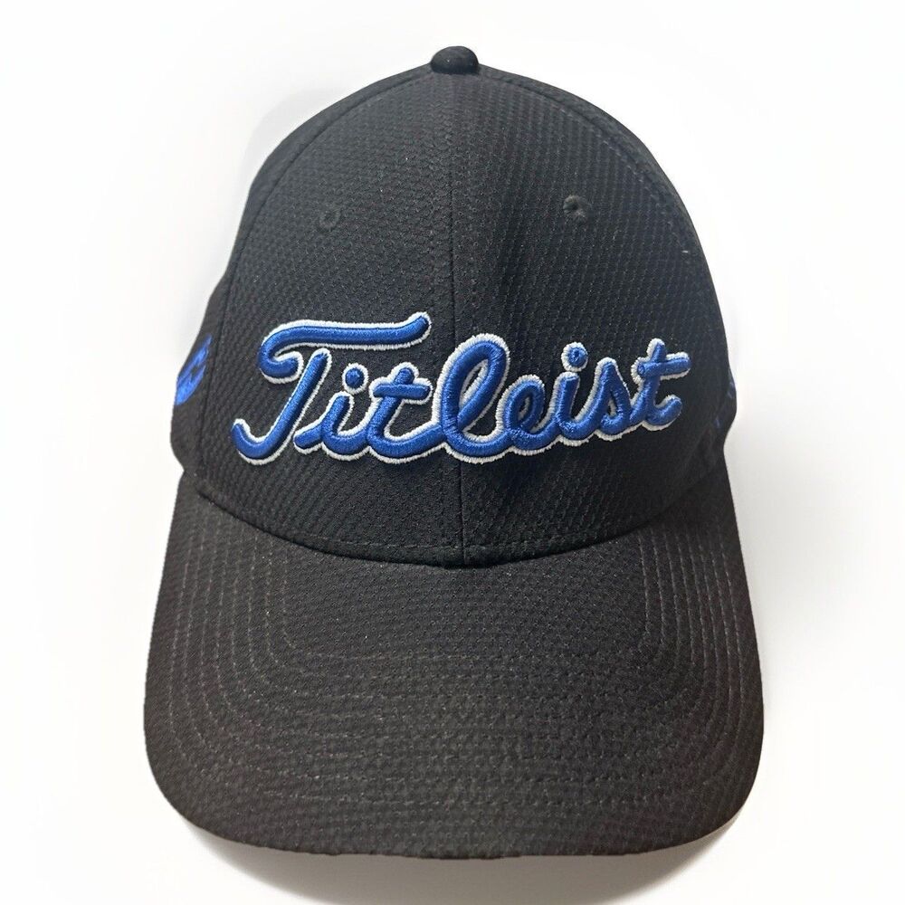 Titleist Golf Hat Cap Black Blue Script Pro V1 A-Flex Fitted L/XL FootJoy